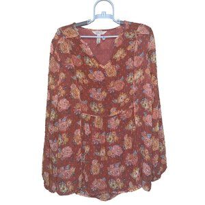 Matilda Jane Top Size Small Orange Floral Long Sleeve